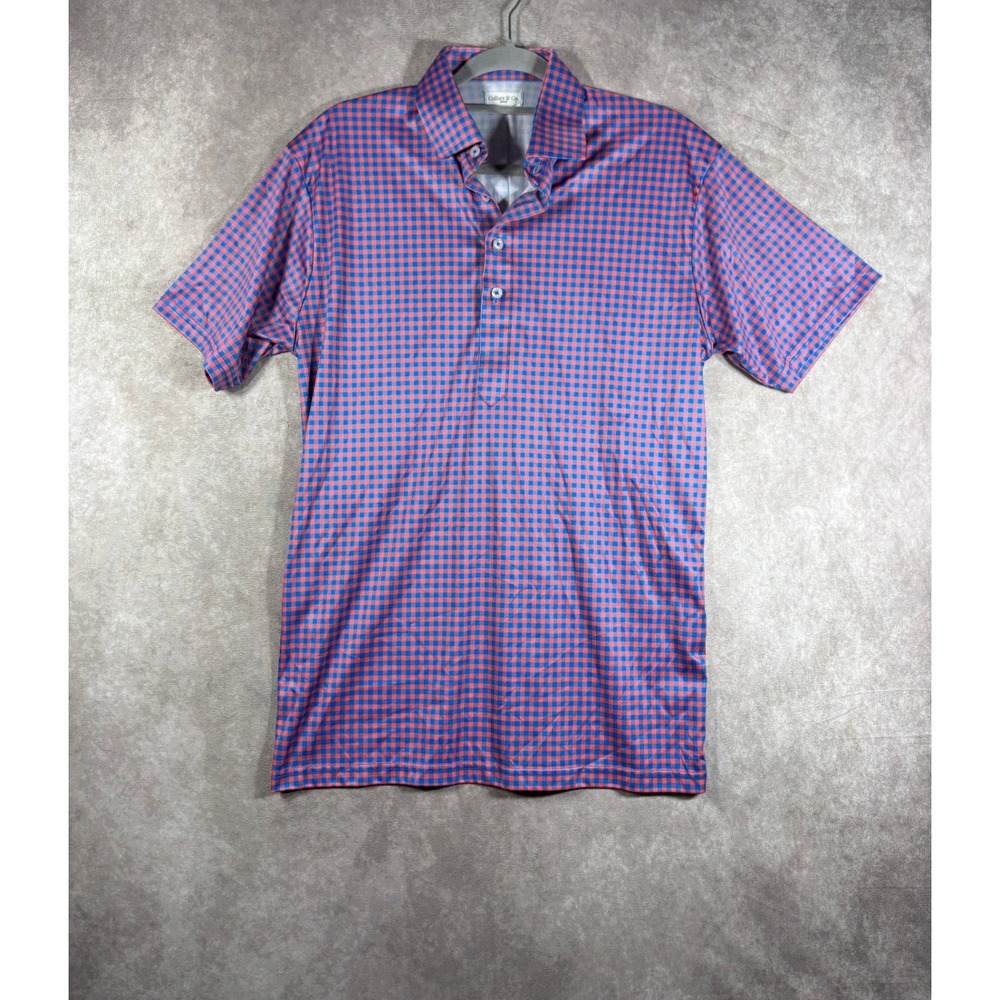 Collars & Co Polo Shirt Mens Medium Blue Gingham Short Sleeve Golf Active Preppy